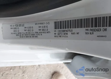 2015 Chrysler 200 S z USA, uszkodzony, nr VIN 1C3CCCBB9FN677519